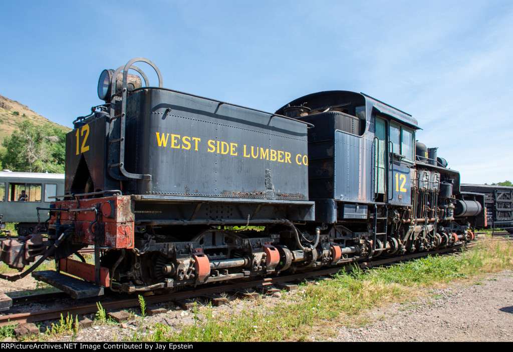 West Side Lumber Company Shay #12 is seen on display at the Colorado Railroad Museum 